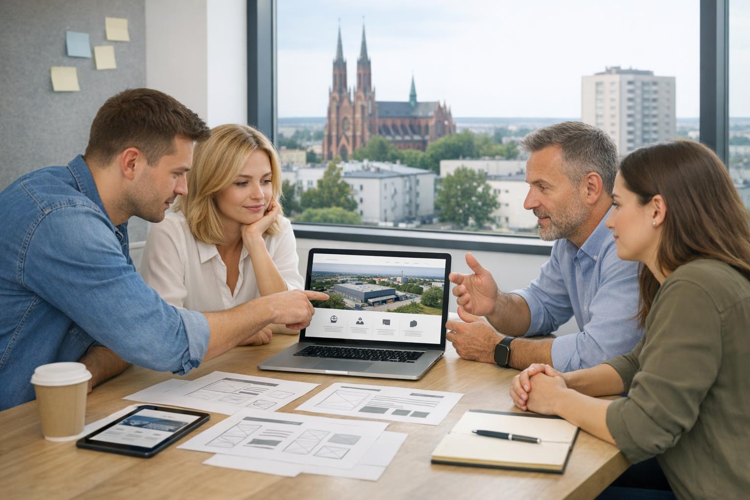 Zdjęcie przedstawiające zespół omawiający projekt strony dla firmy z Radomia